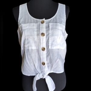 Express linen blend front tie tank top with buttons Small NWT Everyday Summer